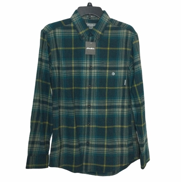 Men’s Eddie Bauer Small 34 - 36 Flannel Shirt Button Green Olive Long Sleeve NWT - Picture 2 of 12